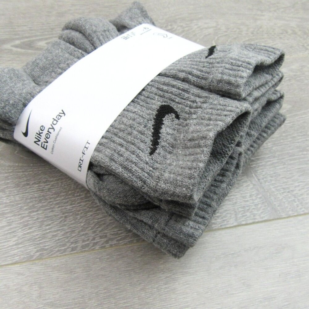 Nike Everyday Cushioned Crew Socks 6 Pack Womens 6-10 / Youth 5Y - 7Y Grey NEW - Picture 6 of 10
